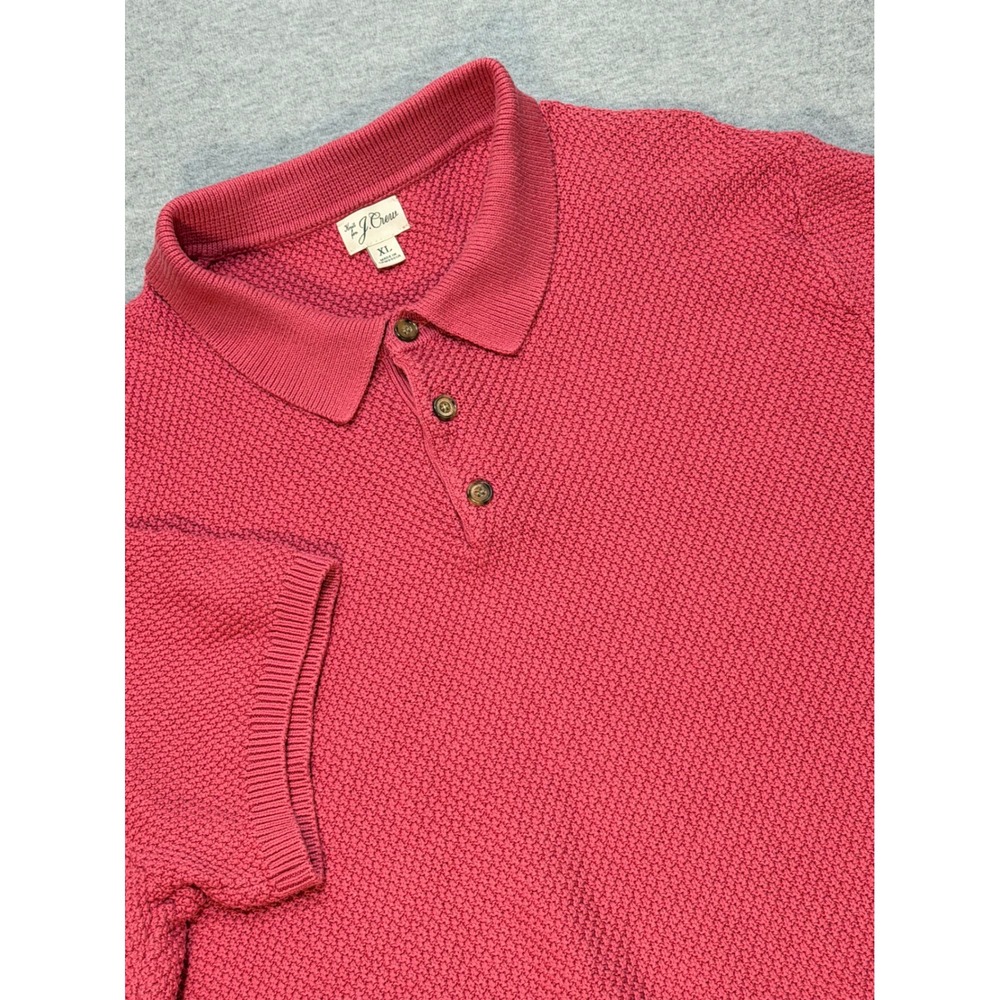 J.Crew Mens XL Pink Seed Stitch Cotton Knit Short Sleeve Polo Sweater Pullover